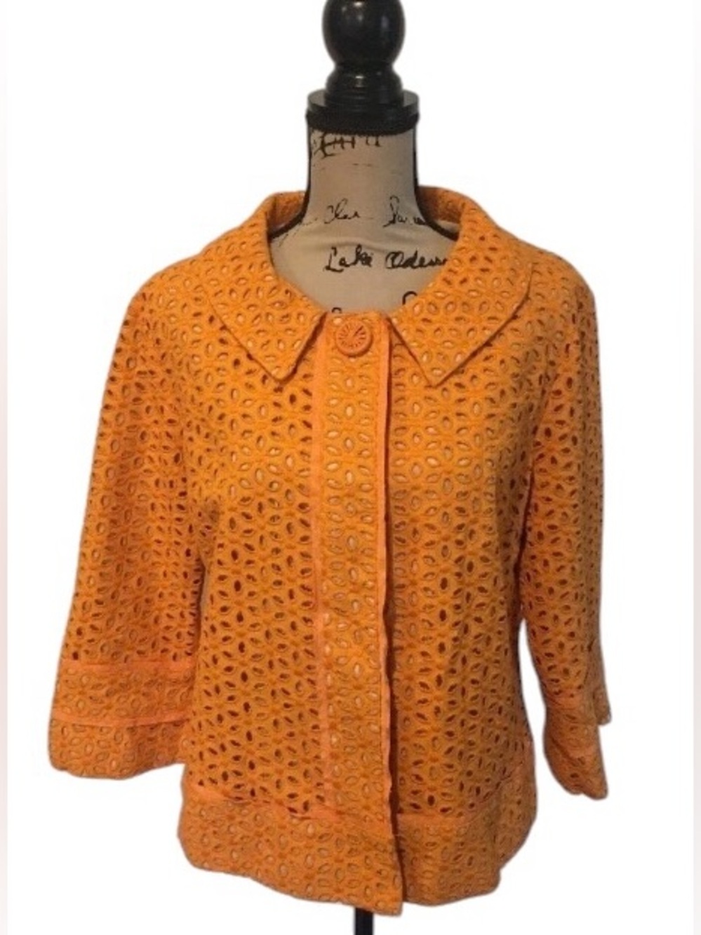 Chico's Women’s Orange Blossom Linen Blend Eyelet Jacket Size M Light Casual